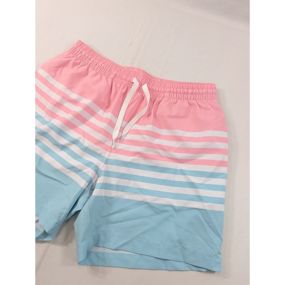 Chubbies Swim Trunks Men's Small Pink / Blue Striped Lined 7" Inseam